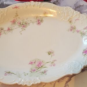 Floral Ceramic Serving Platter - White and Pink